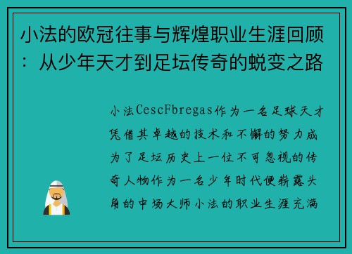小法的欧冠往事与辉煌职业生涯回顾：从少年天才到足坛传奇的蜕变之路